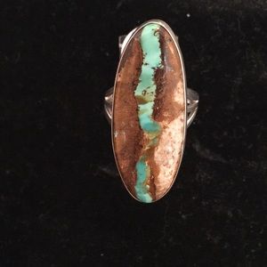 Sterling Silver Long Boulder Opal Ring
